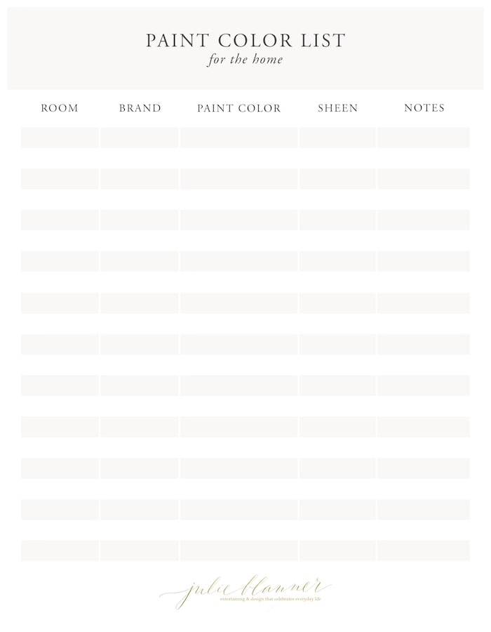 Paint color list print